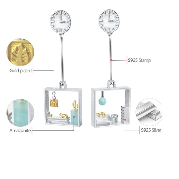 🎁 Artisan Handmade 925 Silver The Zechary Amazonite Shadow Box Earrings - Picture 9 of 9